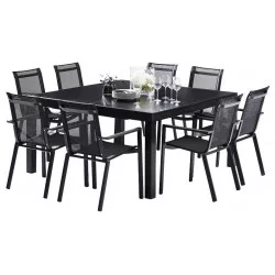 Ensemble Black Star Full Verre Table 8/12 places + 8 Fauteuils