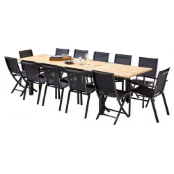 Ensemble Bali Teck Table 8/12 places + 8 Fauteuils + 4 Chaises pliantes