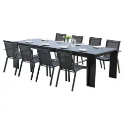 Ensemble Ibiza Aluminium Table 8 places + 8 Fauteuils