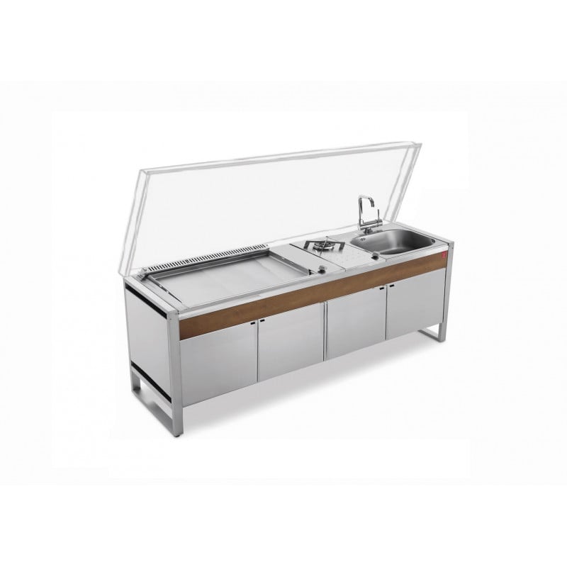 table oasi 205c + plancha oasi 80 + évier + feu gaz