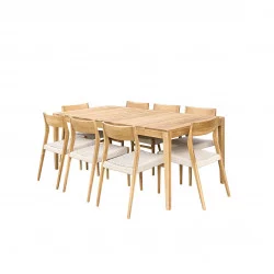 Ensemble Calvi en Teck massif et Cordage beige - Table 8 places  + 8 chaises - WILSA