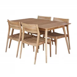 Ensemble en Teck Massif Naples - Table 4/6 places + 4 Chaises - WILSA