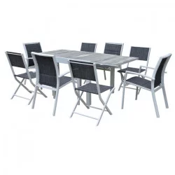 Ensemble ModuloWood Table 4/8 places + 4 Fauteuils  +4 Chaises pliantes - WILSA