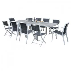 Ensemble ModuloWood Table 6/10 places + 6 Fauteuils + 4 Chaises pliantes - WILSA